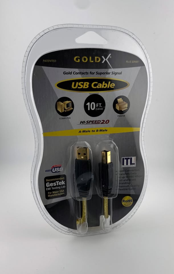 GOLDX USB Cable Type A Plug to Type B Plug, 10 ft, USB 2.0 (GX620-10)
